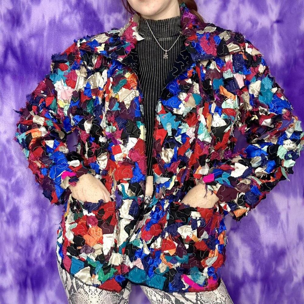 Multicolor Patchwork Fabric Applique Reversible J… - image 1